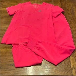 Figs Shocking Pink Scrub Set, Catarina top and Zamora joggers, size XXS
